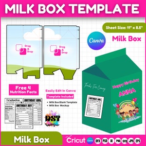 Milchbox Vorlage SVG, Milchkarton Box Vorlage, Geschenkbox leere Vorlage, Milchbox Bevorzugungsbox, Party Favor Box Vorlage, DIY Box Vorlage