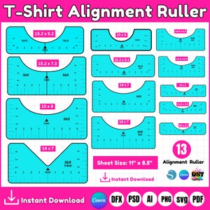 Outil d'alignement de t-shirt Svg, règle de t-shirt Svg, modèle d'outil d'alignement de t-shirt, règle de placement Svg, adulte tout-petit jeune bébé col en V