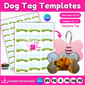 Hundemarke Vorlage, Knochenmarke Vorlage, Hundemarke svg, Haustier-ID-Tag, Knochenhundmarke Sublimationsvorlage, Canva Rahmen Hundemarke , Canva Mockups