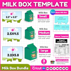 Plantilla de caja de leche, plantilla de caja de cartón de leche, plantilla de caja de regalo en blanco, caja de leche para recuerdos, plantilla de caja de recuerdos para fiestas, plantilla de caja DIY
