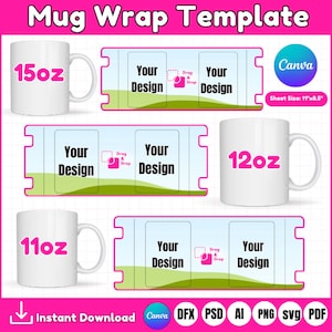 Mug Wrap Template, Full Wrap Mug Templates,  11oz Mug Template, Mug Template Svg, Sublimation Mug Template, Mug Full Wrap template, Mug Box