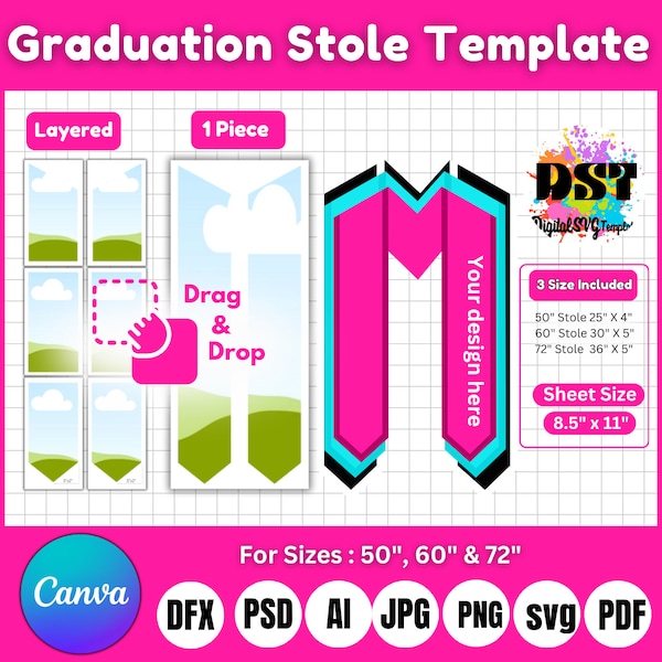 Graduation Stole Template Bundle, Graduation Stole Svg, Graduation Stole Sublimation Templates, Graduation Svg, Grad 2024, Graduation Stole