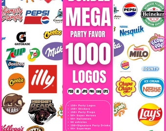 Paquete de logotipos de favor de fiesta, etiqueta de logotipo de fiesta, paquetes de pegatinas de fiesta, etiqueta de bolsa de chip, favor de fiesta, barra de chocolate SVG, JPG, PNG, logotipos de fiesta