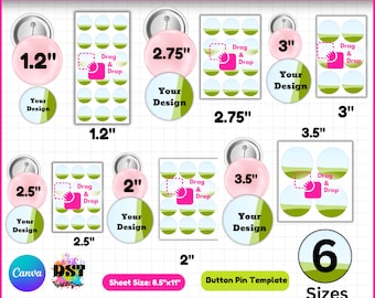 Button Pin Template Bundle, Button Pin Svg, Pin Button Svg, Sublimation Button Pin Template,Pinback Buttons, Canva Button Pin Template