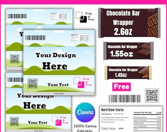 Chocolate Bar Wrapper Template, Candy Bar Wrapper, Chocolate Wrapper Label Template, Nutritional Label, Party Favors, Chocolate Bar template