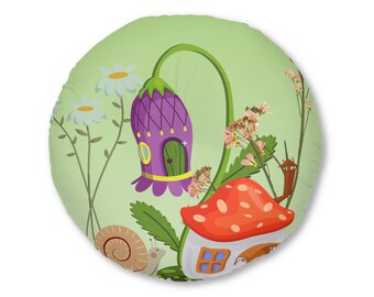 Toadstool House and Snail Floor Pillow