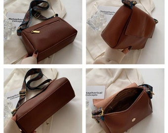 Damen Leder Crossbody Bag, Leder Tragetasche, kleine Tragetasche mit Reißverschlusstasche hinten, Schultertasche mit verstellbarem Riemen, Geschenk für Sie