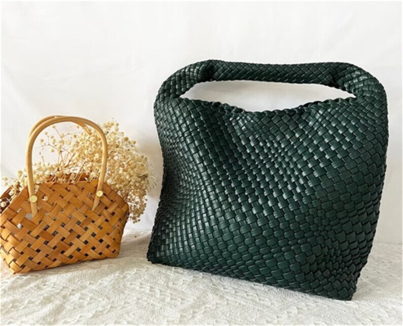 Sacs fourre-tout en cuir tressé faits main pour femme, sac hobo en cuir blanc, sac à main en cuir tressé à la main, sac à bandoulière pour fille, cadeau pour mère/femme Green