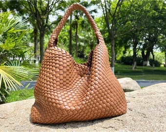 Sacs fourre-tout en cuir tressé faits main pour femme, sac hobo en cuir blanc, sac à main en cuir tressé à la main, sac à bandoulière pour fille, cadeau pour mère/femme