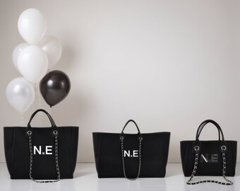 Sacs fourre-tout personnalisés pour femme : sac personnalisé à initiales avec bandoulière chaîne, parfait pour la fête des mères, la Saint-Valentin et des cadeaux d'anniversaire