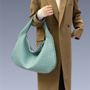 Bolso de diseñador de cuero bolso vegano, tejido grande, bolso de hombro, inspirado bolso de sardina, bolso tejido, bolso entretejido, para ella imagen 3