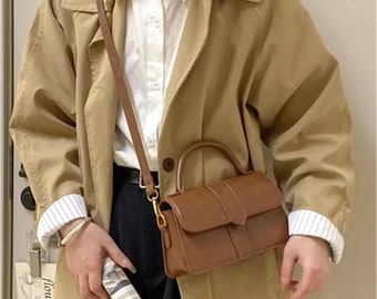 Einfarbig Damen Casual Tasche, Retro quadratische handgefertigte Leder Crossbody Tasche, Crossbody Bag mit Magnetschnalle, einfache tägliche Tasche, Geschenk für sie