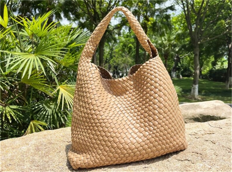 Sacs fourre-tout en cuir tressé faits main pour femme, sac hobo en cuir blanc, sac à main en cuir tressé à la main, sac à bandoulière pour fille, cadeau pour mère/femme Apricot