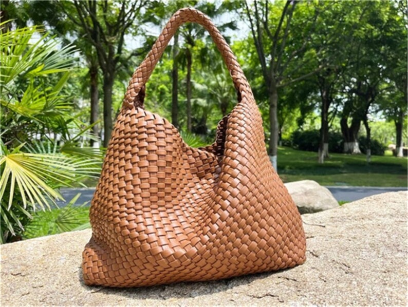 Sacs fourre-tout en cuir tressé faits main pour femme, sac hobo en cuir blanc, sac à main en cuir tressé à la main, sac à bandoulière pour fille, cadeau pour mère/femme Brown