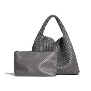 Sacs fourre-tout en cuir tressé faits main pour femme, sac hobo en cuir blanc, sac à main en cuir tressé à la main, sac à bandoulière pour fille, cadeau pour mère/femme Dark grey