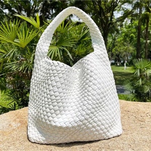 Sacs fourre-tout en cuir tressé faits main pour femme, sac hobo en cuir blanc, sac à main en cuir tressé à la main, sac à bandoulière pour fille, cadeau pour mère/femme White