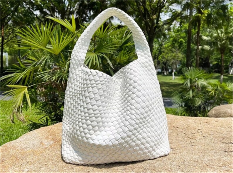 Sacs fourre-tout en cuir tressé faits main pour femme, sac hobo en cuir blanc, sac à main en cuir tressé à la main, sac à bandoulière pour fille, cadeau pour mère/femme White