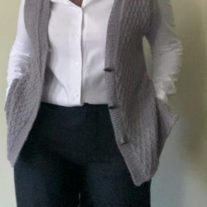 Hand-Knitted Wool Vest with Buttons – Sleeveless Cardigan for Women Angora – Cozy Gray Knit Gilet
