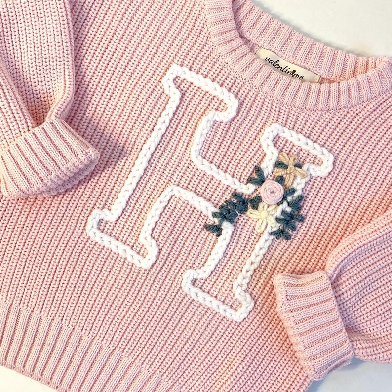 Hand-embroidered cotton sweater with custom letter silhouette image 1