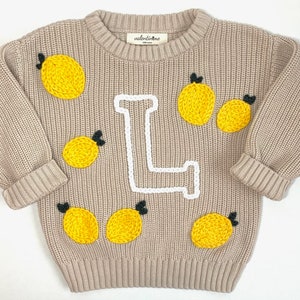 Hand-embroidered cotton sweater with custom letter silhouette image 4