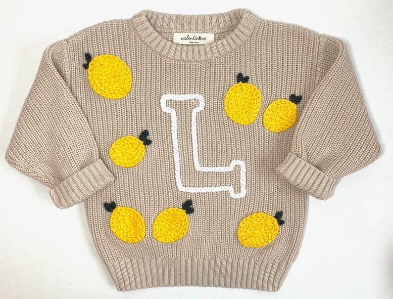 Hand-embroidered cotton sweater with custom letter silhouette image 4