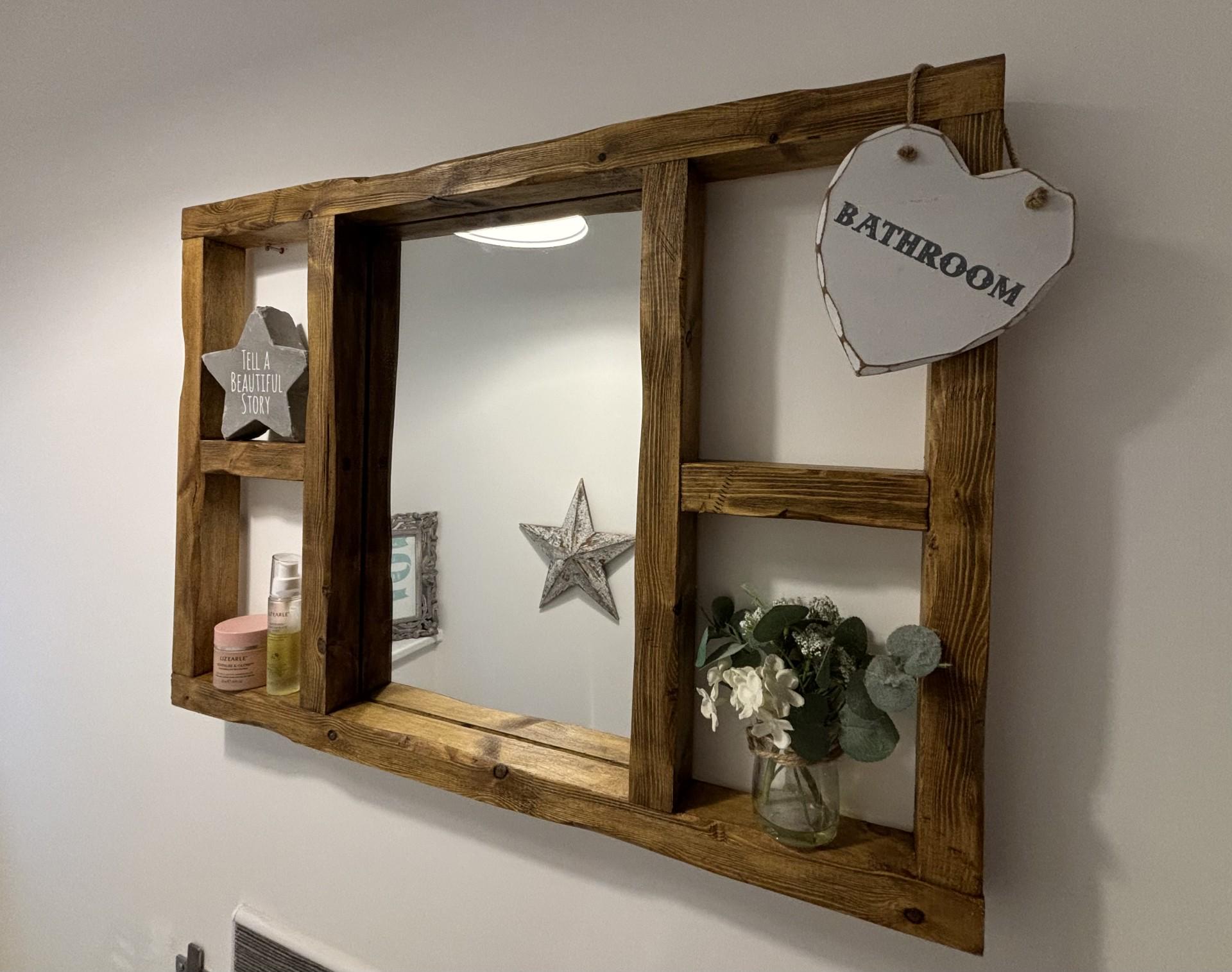 Wooden Bathroom Mirror With Shelves - Etsy