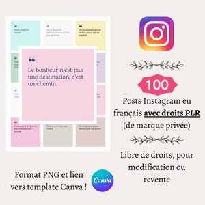 100 Instagram Post Templates in French - Positive Quotes - Private Label Rights -Minimalist- Well-being - Self-Confidence