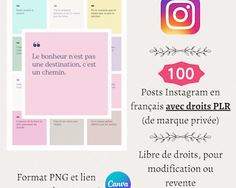 100 Instagram Post Templates in French - Positive Quotes - Private Label Rights -Minimalist- Well-being - Self-Confidence
