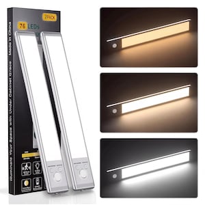 2-Pack - Under Cabinet Motion Sensor Light Indoor Lights, 76 LED Operated 1500mAh USB Rechargeable Closet Lights