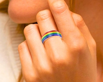 Anello bandiera LGBTQ | Gioielli dell'orgoglio lesbico | Accessori per anelli Trans Gay Asessuali Queer Pansessuali Transgender