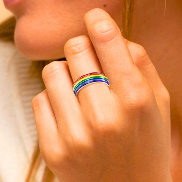 LGBTQ Flag Ring | Lesbian Pride Jewelry | Trans Gay Asexual Queer Pansexual Transgender ring Accessories