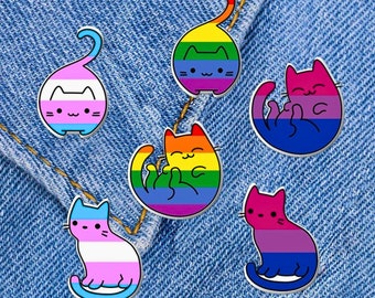 LGBTQ Cat Flag Pin - Cute LGBT Gay Lesbian Trans Queer Aseksueel Niet-binair voornaamwoord Revers, voor trots of festival