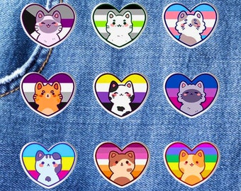 Kat LGBTQ voornaamwoord Pin - grappige kat pin voor lesbische homo panseksuele transgender niet-binaire aseksuele LGBT Pride Flag