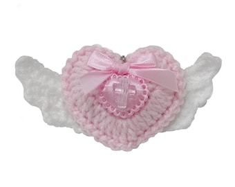 Angel Heart Wing Keychain – Crochet Kawaii Charm – Handmade Angelcore Accessory – Pastel Pink Bag keychain – Coquette Gift