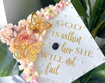 Psalms 46:5 Graduation Cap Topper, Christian Graduation Decor for Her, Inspirational Bible Verse for College or High Scool Grad