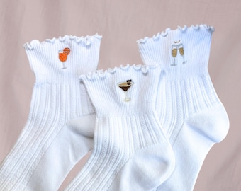 Cocktail Themed Embroidered Socks, Cute Socks for Women, Gift for Best Friend, Bachelorette Gifts