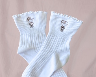 Espresso Martini with Bow Themed Embroidered Socks, Pilates Ruffle Sock, Cute Socks for Women, Gift for Best Friend, Bachelorette Gifts