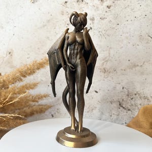 Enchanting Gold Succubus Figure - Naughty Fantasy Decor | NSFW | Unique 3D Printed Resin Art 6 in (15 cm)