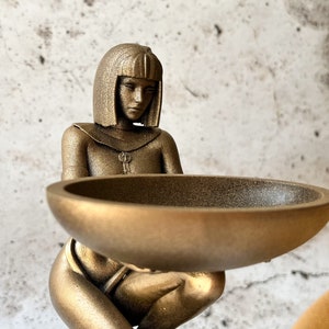 Golden Egyptian Woman Jewelry Bowl: 3D Printed Decor (6 Inches)