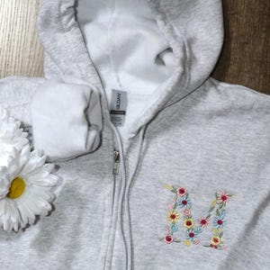 Custom Embroidered Floral Initial Jacket Full Zipper Personalized Monogram Sweatshirt Gift for Her| Wedding| Bachelorette| Girls Trip