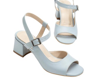 Baby Blue Skin Blunt Toe Damenschuhe, Hochzeit Schuhe mit Absatz, Wildleder Handgefertigte Klassische Schuhe, Vegan Geschenk für die Frau