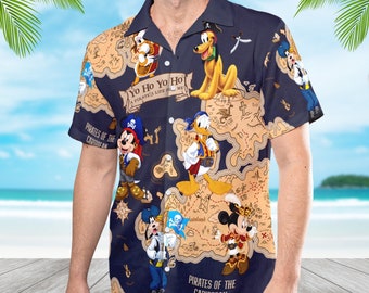 Mouse Pirate And Friends 3D Hawaiian Shirt, Pirate Cruise Aloha Shirt, YoHoYoHo Summer Vacation Shirt, Gift For Friends, Summer Shirt