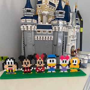 Disney Mickey,Minnie,Donald duck, Daisy, Pluto and Goofy characters perler bead figures with stand.