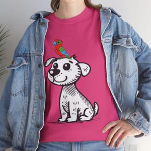 T-shirt dog e parrot, t-shirt dog, t-shirt parrot, cartoon style, funny, unisex