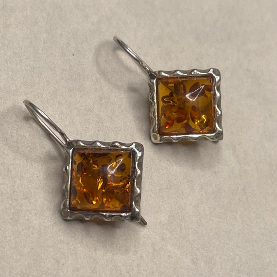 Vintage Sterling Silver 925 Accented Amber Square… - image 1