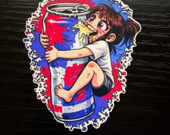 Anime Style Energy Drink Girl Sticker: Caffeine Lover Decal