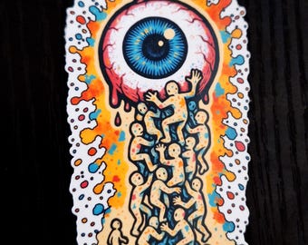 Eyeball Tower Sticker - Climb To Madness Surreal Creepy Horror Vinyl Art by Lucky Sammy