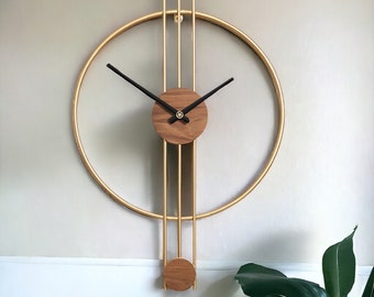 Horloge murale vintage dorée pour la décoration intérieure | Horloge murale en métal | Horloge de style géométrique | Grande horloge murale rustique | Décoration moderne esthétique