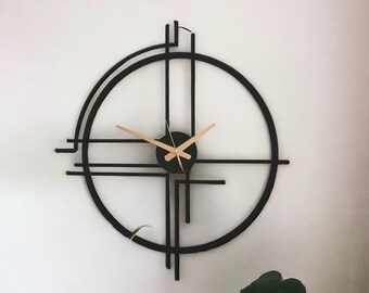 Grande horloge murale minimaliste silencieuse pour la décoration intérieure | Horloge murale en métal noir | Horloge géométrique pour mur | Décoration de bureau esthétique | Cadeau pour la maison