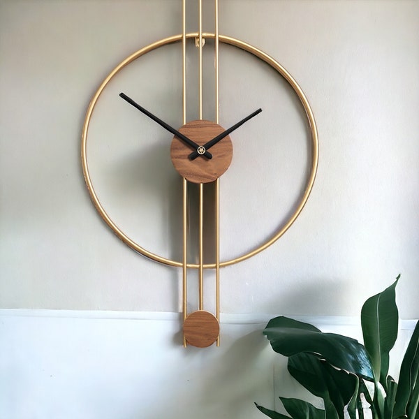 Gold Vintage Wall Clock for Home Decor | Metal Clock for Wall | Geometric Style Clock | Large Rustic Wall Clock | Aesthetic Modern Decor